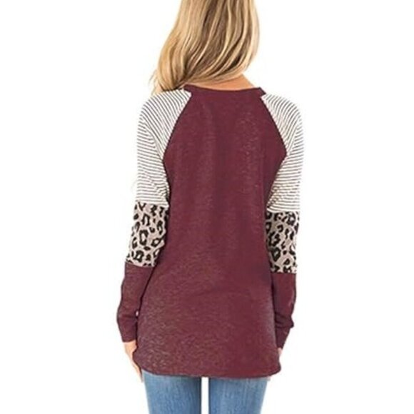 NWT - Waffle Leopard striped Print Long Sleeve Casual Loose Fit Shirt - Small - Picture 3 of 7